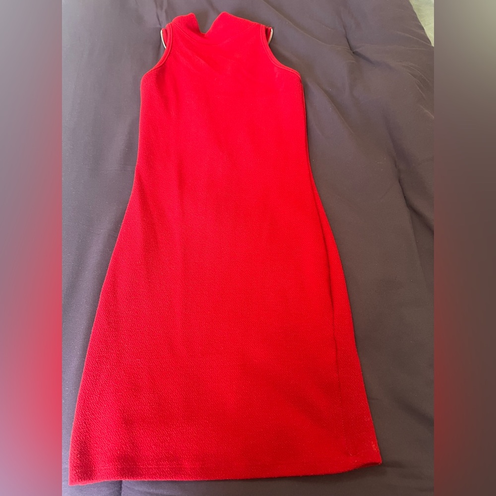Lightly Used Small red mock neck sleeveless mini dress with back zipper